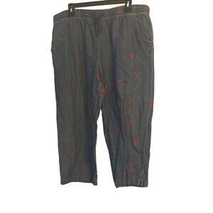 Denim Lobster Embroidered Capri Pants Womans L Elastic Tie Waist Nautical Beachy